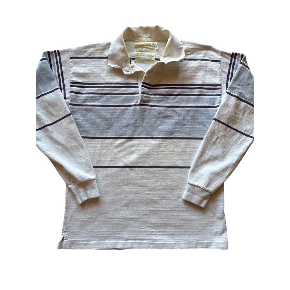 Vintage Thornton Bay USA Made White Blue Purple Striped Heavy Cotton L Rugby